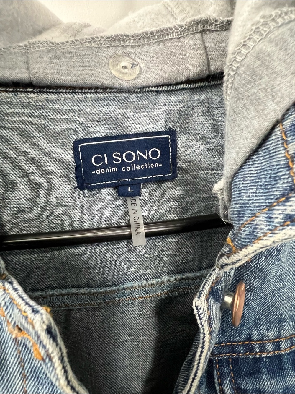 Ci Sono Hooded Denim Jacket Gray Sweatshirt Sleeve Jean Jacket Size L